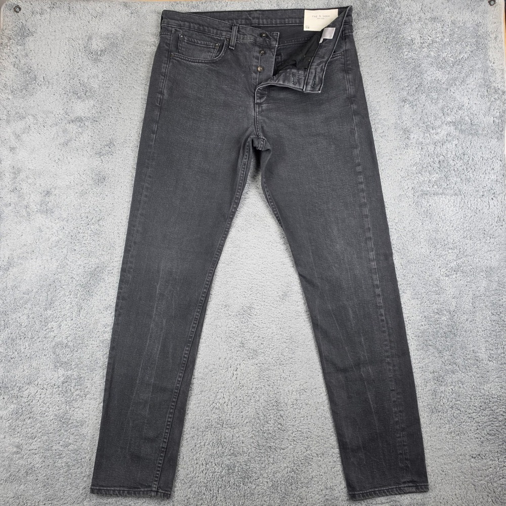 Rag & Bone Fit 2 Slim Jeans Mens 34x32 Shelter Grey Black Denim Button Fly EUC